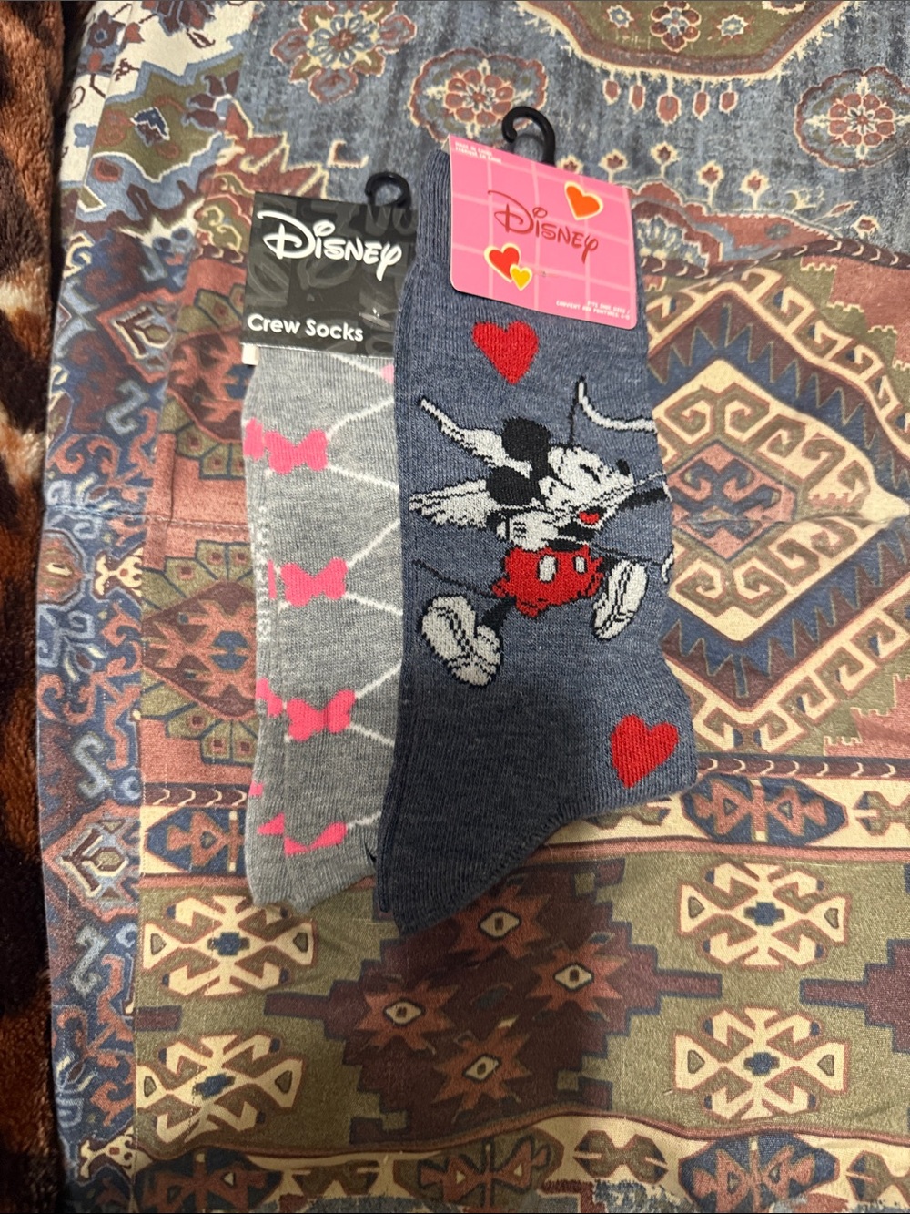 Disney Crew Socks in Navy & Gray with Red and Pink Accents